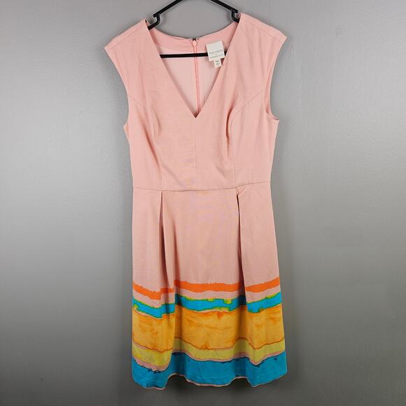 Tracy Reeses X Anthropologie Womens Midi Dress Pleated Watercolor Preppy Size 6 - Picture 1 of 7